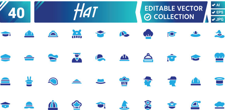 Hat Fill Art Icon Collection &ndash; Solid Hat Symbols, Headwear & Fashion Icons