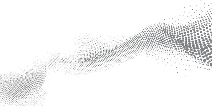Abstract 3D dotted halftone wave and cyber particle stream vector illustration for modern big data and technology background.