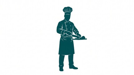 Obraz premium Chef silhouette icon isolated on white background for restaurant and culinary design