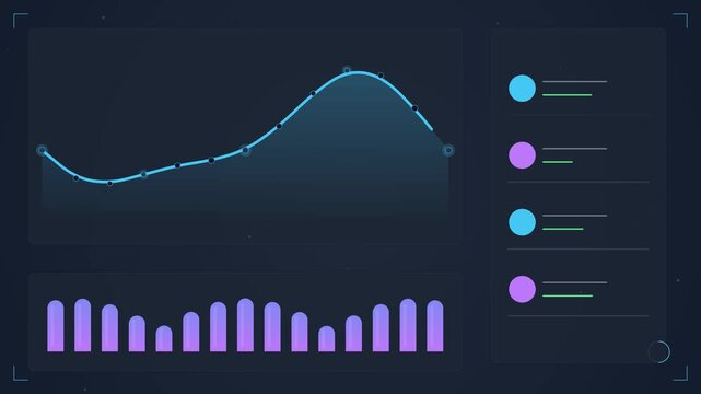 Futuristic digital dashboard interface with glowing blue graphs, data analytics visualizations, and futuristic user monitoring elements in a high-tech dark theme environment