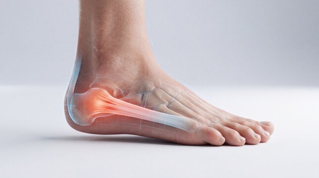 Foot Anatomy Showing Plantar Fasciitis and Painful Heel on White Background