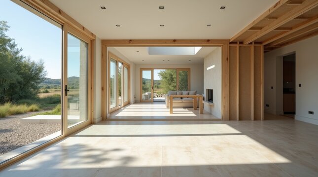 Amplia ampliaci&oacute;n de vivienda de estilo contempor&aacute;neo en construcci&oacute;n