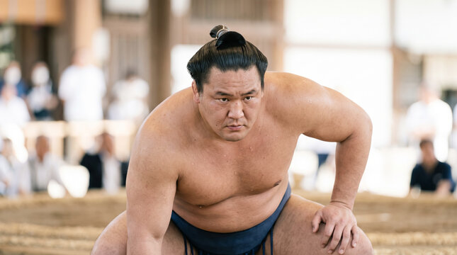 土俵で真剣な表情を見せる大相撲の力士と伝統文化のイメージ