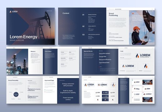 Brand Guidelines Template for Visual Identity Manual, Brand Book Brochure & Logo Style Guide Layouts