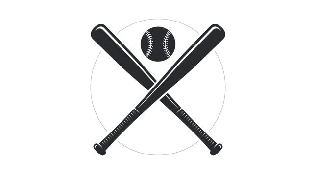 Crossed baseball bats illustration featuring a classic stitched ball design for professional sports branding and clean minimalist graphic vector art