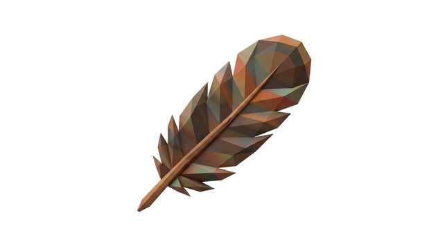 Low Poly Geometric Feather 3D Illustration on Black Background