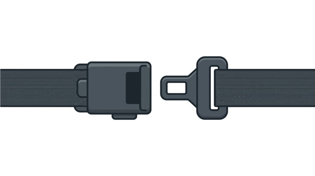 Safety seatbelt buckle illustration displaying dark gray automotive textile webbing straps in a minimalist clean vector graphic design art style