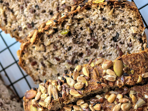 Cut Keto Bread Pieces With Mixed Seed Crust