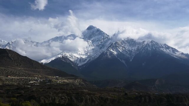 Time lapse of clouds streaming over the summit of Nilgiri, viewed from Jomsom, Upper Mustang, Nepal
