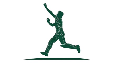 Naklejka premium Green silhouette of a cricket bowler in action, professional athlete throwing the ball.