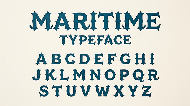 Nautical Vintage Alphabet Font with Maritime Style Decorative Letters Design