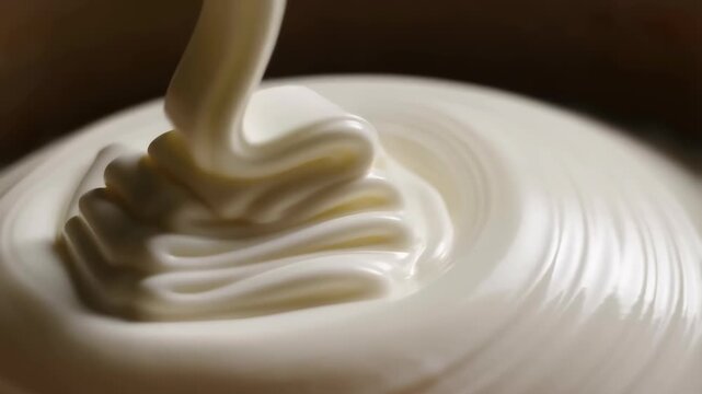 White soft serve dessert spirals onto a plate in layered creamy motion
