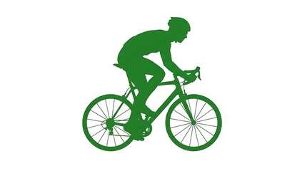Naklejka premium Green silhouette of a cyclist riding a road bike isolated on a white background