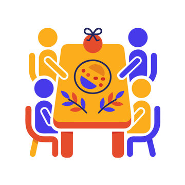 Flat vector icon of a family gathering around a dinner table