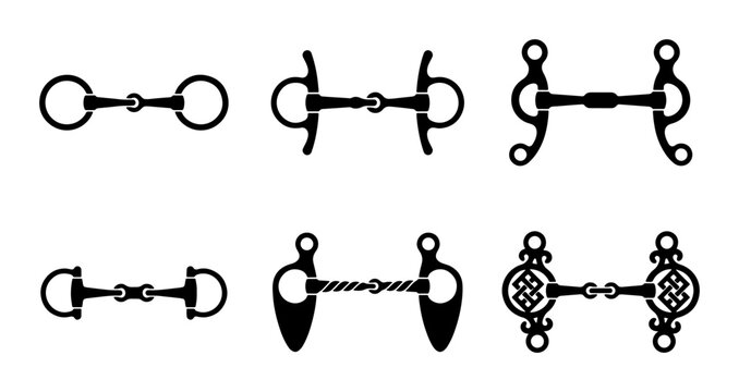 Horse Bits Collection, Equestrian Equipment Vector Icons, Metal Bridle Hardware Set