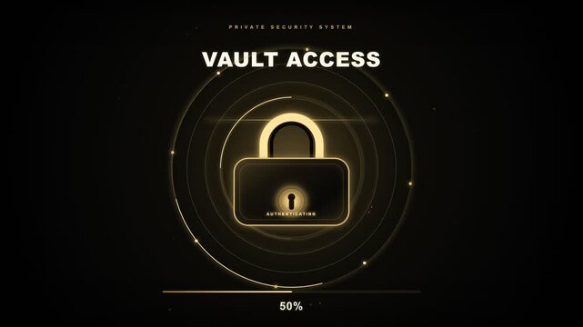 Glowing digital padlock with circular scanning interface on dark background, concept for cybersecurity protection, data privacy encryption, network safety verification and secure financial