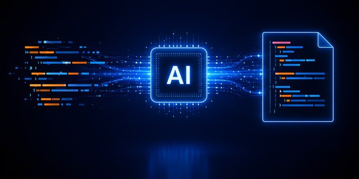 Advanced artificial intelligence processor analyzing digital data streams and generating structured computer programming code for automated software development solutions.