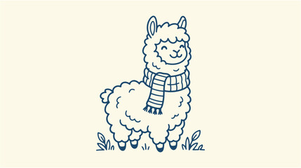 Cute llama vector illustration wearing a cozy winter striped scarf © Vector Pulse