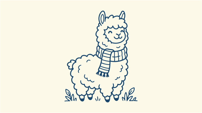 Cute llama vector illustration wearing a cozy winter striped scarf