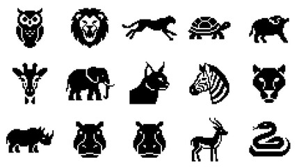 Fototapeta premium 8-bit pixel art animal icon set.