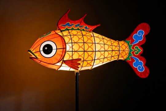 Chinese Fish Lantern with Traditional Cloud and Scale Patterns