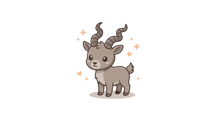 Fototapeta premium Adorable baby ibex character illustration with hearts and stars.
