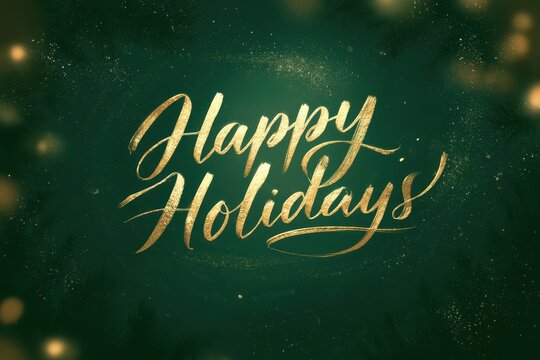 Luxurious evergreen card design featuring shimmering gold lettering and seasonal mood