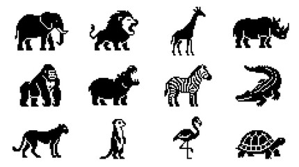Fototapeta premium African safari animal silhouette icons.