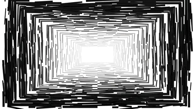 Abstract tunnel of black rectangular shapes isolated on white background