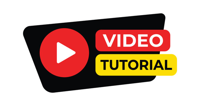 Online video tutorial icon. Digital education banner with play button, video label and tutorial text. Internet learning and media concept.