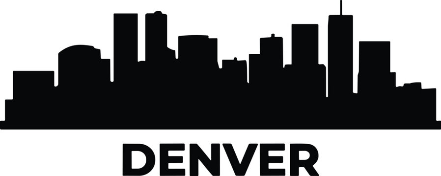 Denver Colorado City Skyline Black Silhouette with Modern Urban Architecture