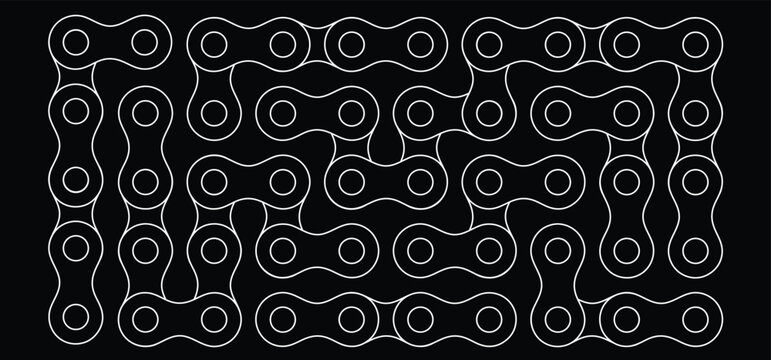 Cartoon silhouette of the chain for bike or bicycle. Cycling line pattern. Motorcycle chain links symbol. Bicycle chains icon. Chain machine sign. Gear machine.
