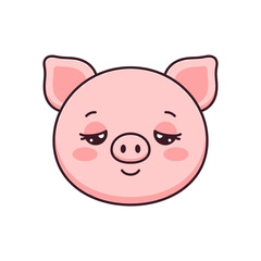 Fototapeta premium Cute Sleepy Pig Face Icon Featuring a Soft Pink Cartoon Animal Character with Droopy Eyelids and Minimalist Pastel Design Elements