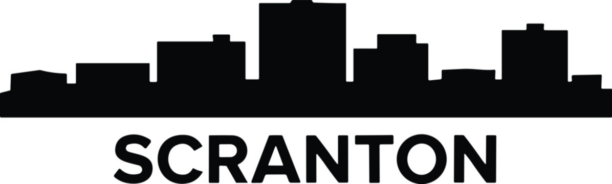 Scranton City Skyline Black Silhouette Vector with Modern Urban Architecture Typography