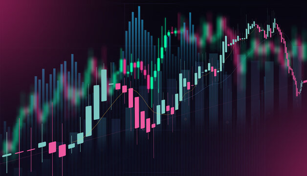Financial stock market candlestick chart display showing trading trends, market fluctuations, and profit growth on a dark digital background.
