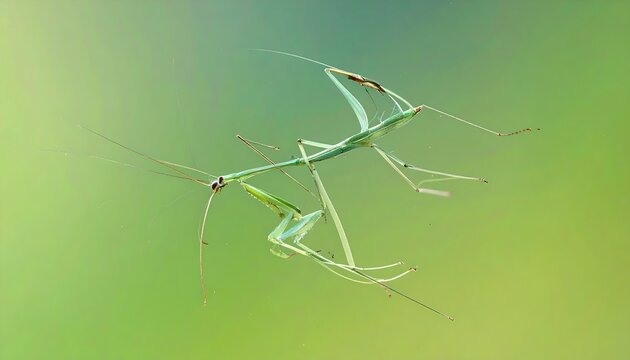 Graceful Praying Mantis Clinging Silk Thread