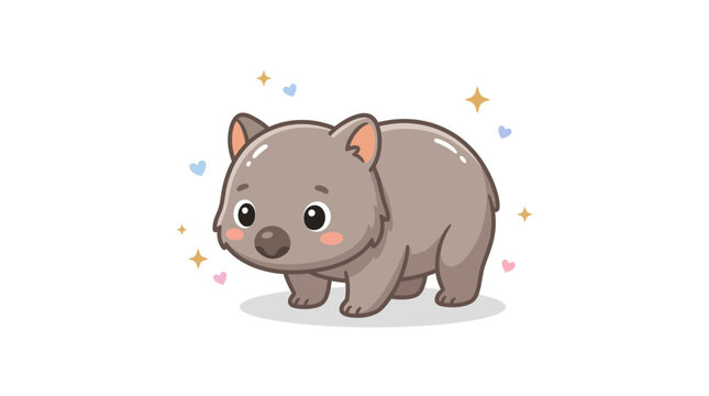 Cute cartoon wombat illustration with sparkles on white background.