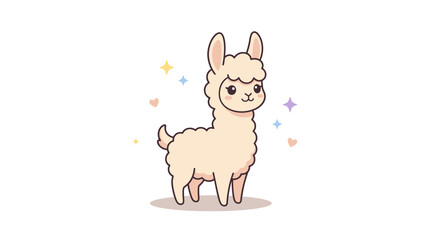 Fototapeta premium Cute cream alpaca character illustration with sparkles