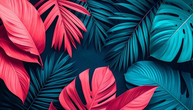 Vibrant Tropical Leaves Against Dark