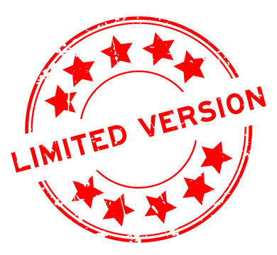 Grunge red limited version word with star icon round rubber seal stamp on white background