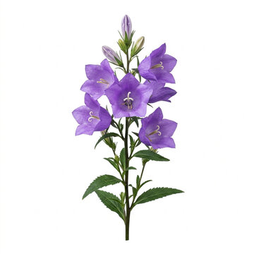 Bellflower Purple Plant Blossom Isolated On White Background, Campanula Violet Wildflower Shrub Concept, Organic Texture Flora Top View, Macro Photography, Botanical Specimen, White Solid Background
