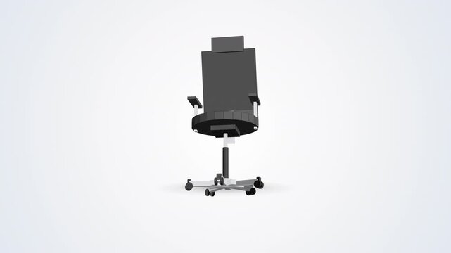 A 5-second seamless 360-degree rotation of a 3D office chair on a pristine white background. Rendered in 4K resolution using purely DOM-based 3D geometry and dynamic JavaScript shading. Size reduced b