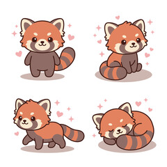 Fototapeta premium Cute red panda character set in various poses.
