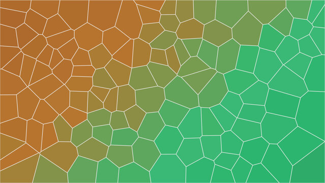 Abstract background featuring a vibrant gradient transition from warm orange to cool green with a geometric cellular voronoi pattern overlay for modern design