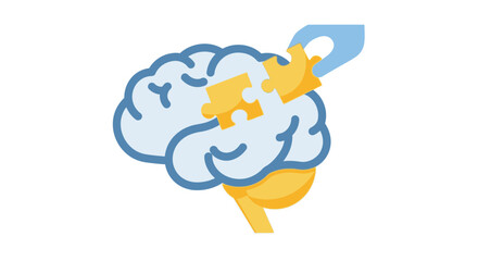 Fototapeta premium Brain Puzzle Concept Illustration - Human Brain with Jigsaw Pieces for Mental Health, Cognitive Training, and Problem Solving Solutions