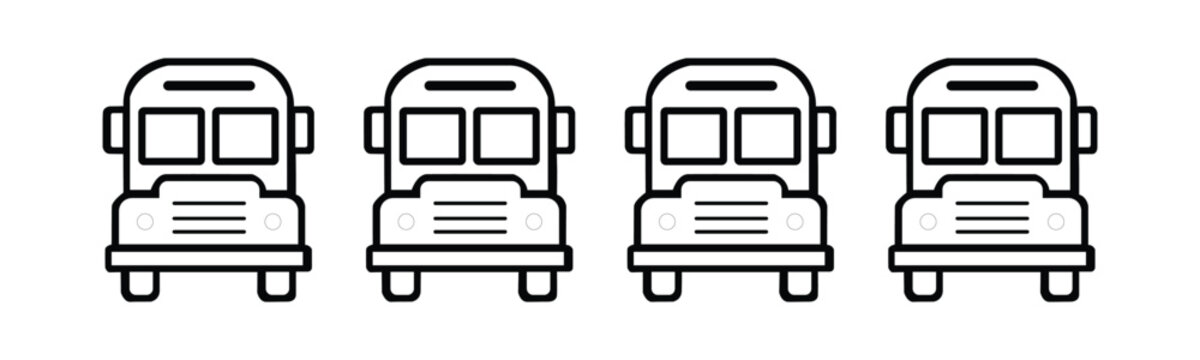 front view transport & bus line icon set