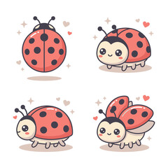 Fototapeta premium Kawaii ladybug mascot icons with hearts.