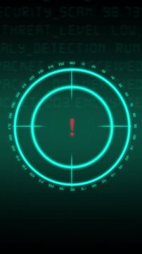 Futuristic HUD animation displays reticle and warning icons Cyber hazard telemetry guides the futuristic HUD animation Telemetry controls operate the futuristic HUD