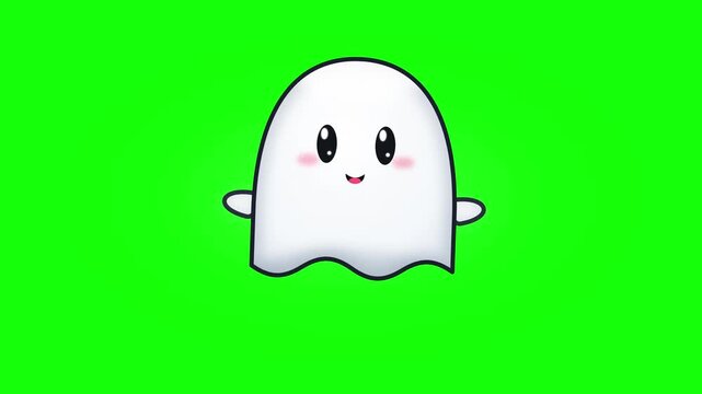 Cute cartoon ghost floating on green background, cute ghost