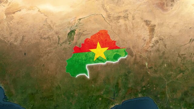 Burkina Faso flag map animated overlay reveals country in motion video